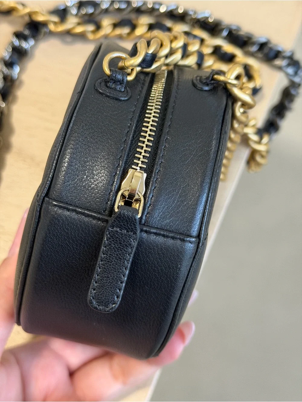 CHANEL 19 Round Clutch with Chain Quilted Leather